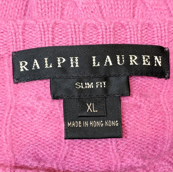 Ralph Lauren Cashmere Sweater XL orchid pink cable knit slim fit Black Label EUC - Picture 5 of 6